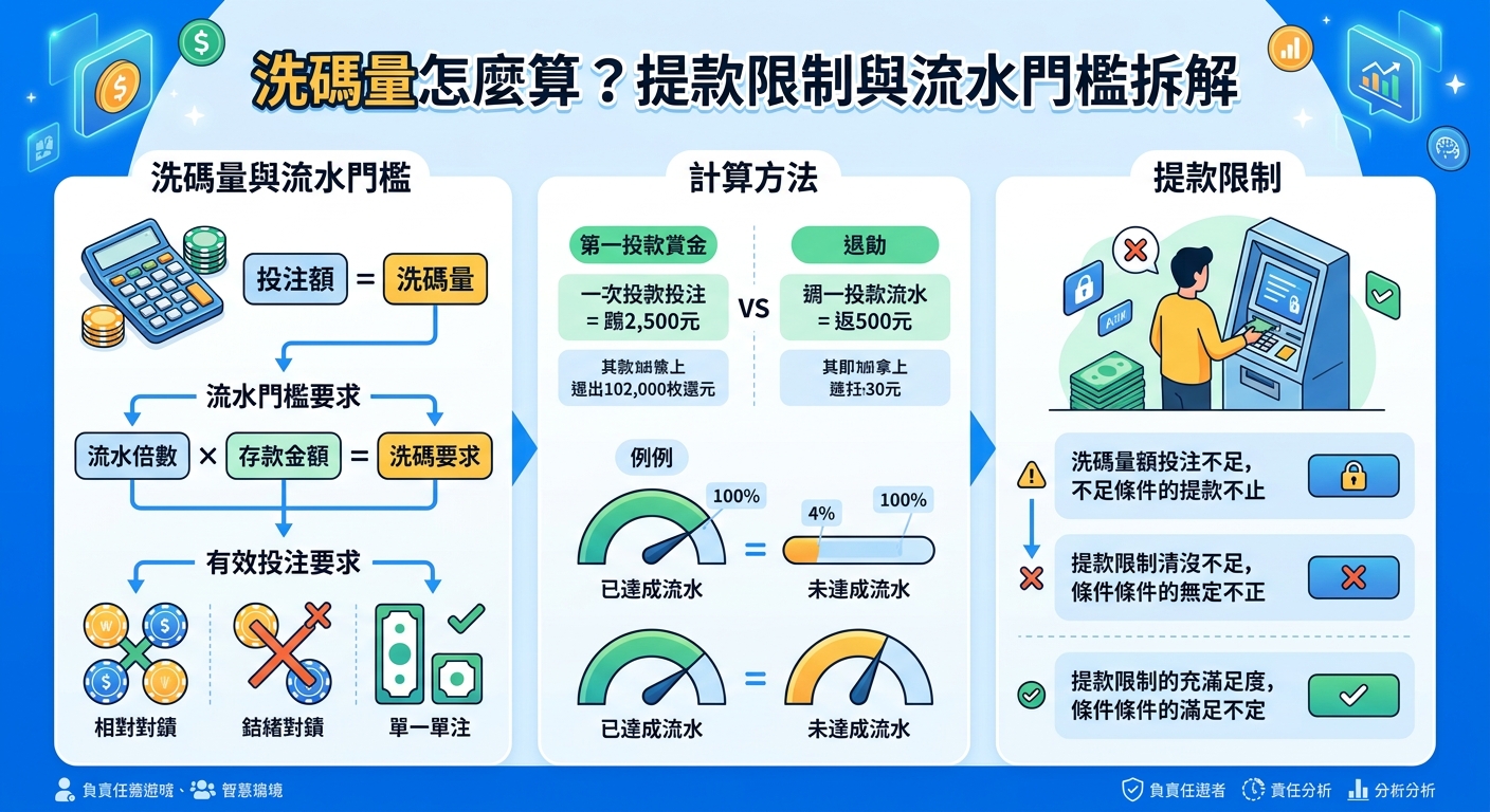 洗碼量怎麼算？提款限制與流水門檻拆解
